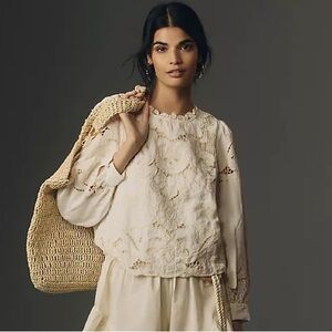 Anthropologie Cream Lace Blouse